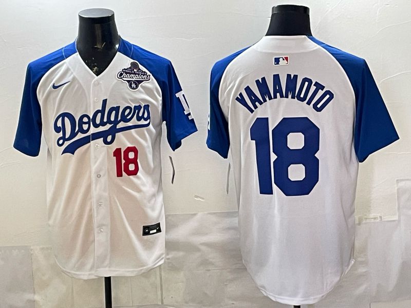 Men Nike 2026 Los Angeles Dodgers #18 Yamamoto White Blue Game MLB Jersey 12081->los angeles dodgers->MLB Jersey